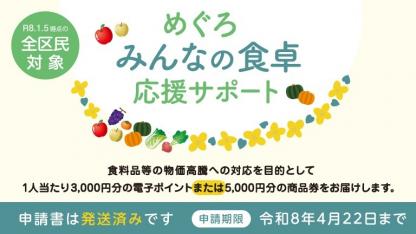 (物価高騰対策)めぐろみんなの食卓応援サポートから電子ポイント等を配布します