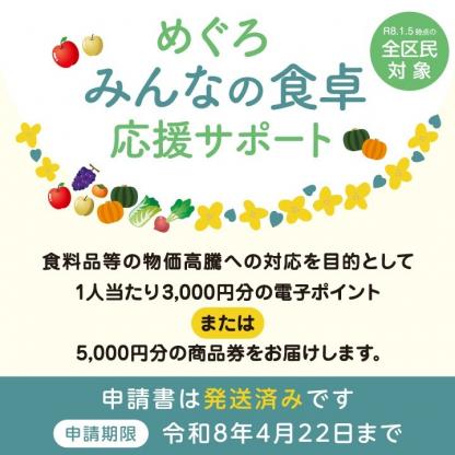 (物価高騰対策)めぐろみんなの食卓応援サポートから電子ポイント等を配布します