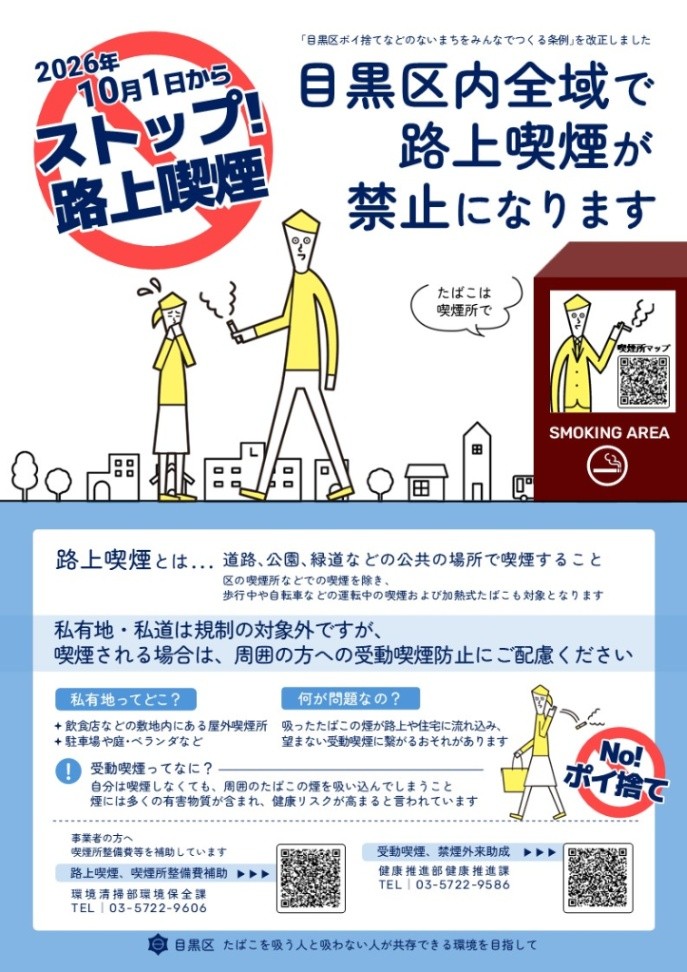 (10月1日から)区内全域で路上喫煙が禁止になります