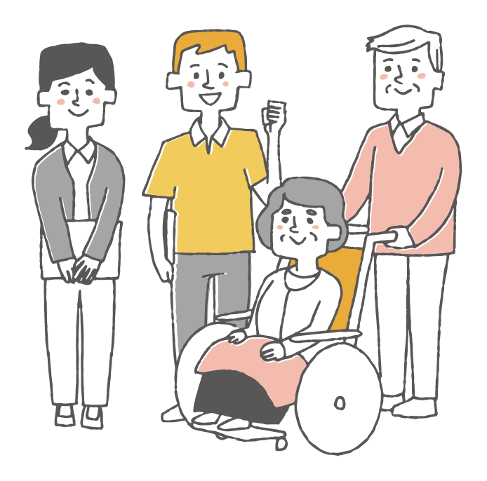 車いすの人とサポートする人のイラスト