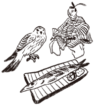 鷹狩りに来た殿様とさんまのイラスト